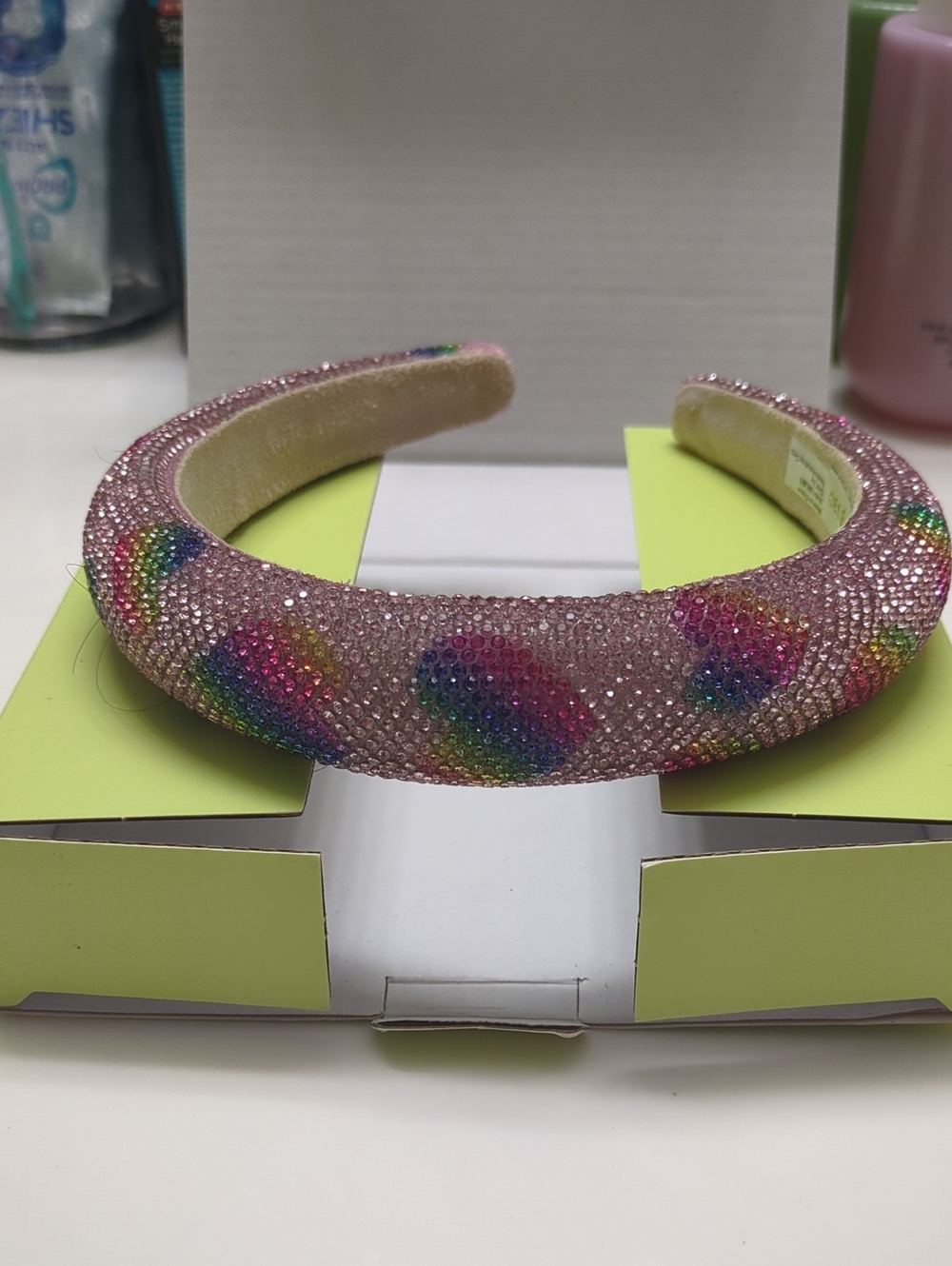 Embellished Pink Heart Rainbow Padded Headband for Kids